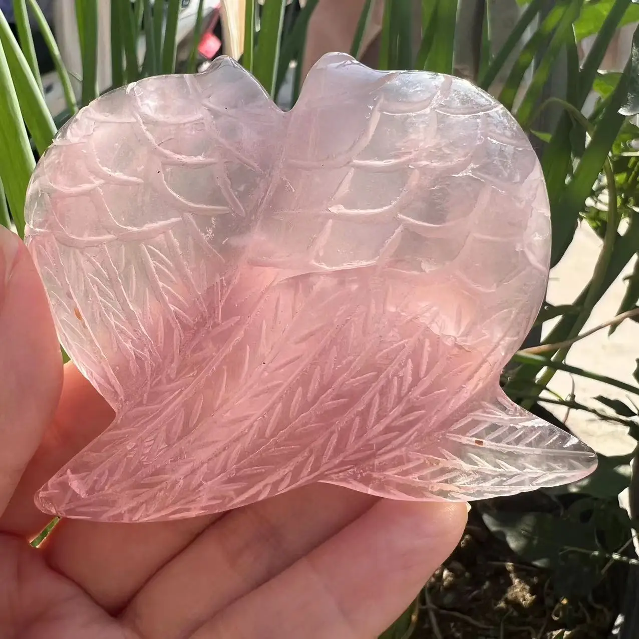 

Natural Rose Quartz Crystal Wings Carving Hand Polished Reiki Healing Gift Room Home Decoration Gift