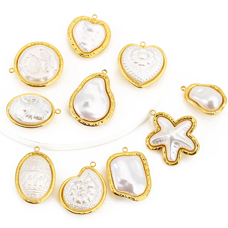 3pcs Stainless Steel Starfish Snail Love Flower Imitation Pearl Pendant DIY Jewelry Making Necklace Material Jewelry Accessories
