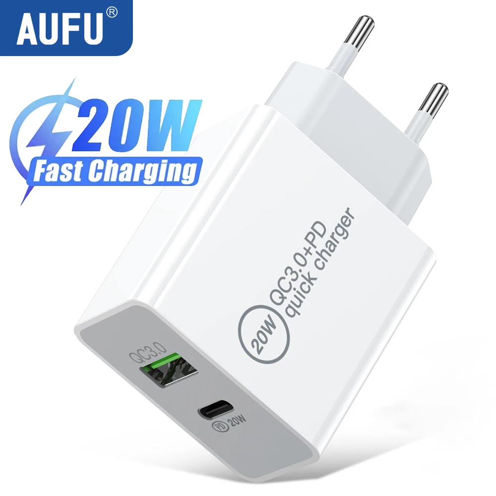 AUFU USB Type C Charger 20W PD USB C Fast Charger for iPhone Quick Charge 4.0 3.0 Phone Charger for Xiaomi POCO Huawei iPad