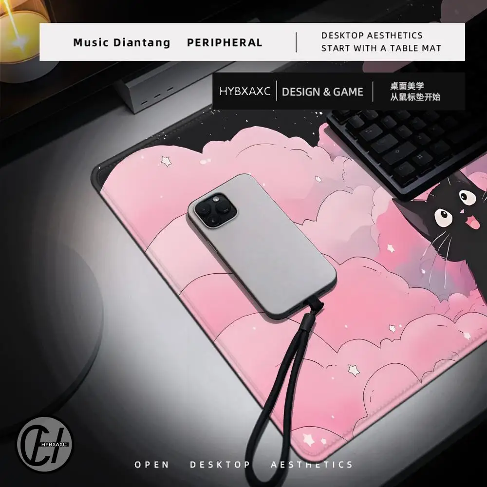 Black Cat Clouds Fast Delivery Keyboard pad lock-edge Extended Mousepad kawaii Pink Purple Office desktop protection pad 120x60