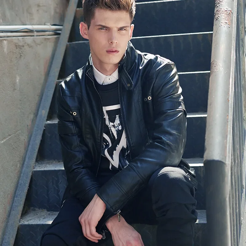 

Fashion Brand High Quality Men's PU Leather Jacket Motorcycle Slim PU Leather Jacket Men's Business Slim Leather Jacket British