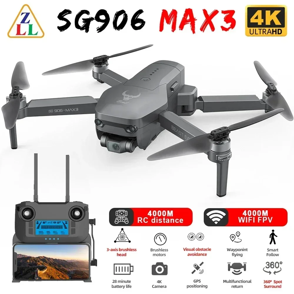 SG906 MAX3 GPS Drone Professional 4K 3-Axis Gimbal FPV Camera Digital Transmission 4KM Mini Drone Obstacle Avoidance Quadcopter