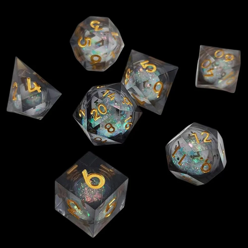 Conjunto de dados poliédricos para DND Role Playing Game, Liquid Quicksand, Resina Dice, D & D, Dungeon and Dragon Pathfinder, RPG, jogo MTG