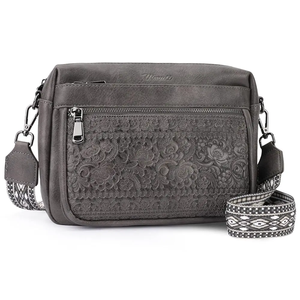 Crossbody Bags for Women Trendy,Vegan Leather Purses Embossed Design,Multi Pocket Lightweight Shoulder Handbag
