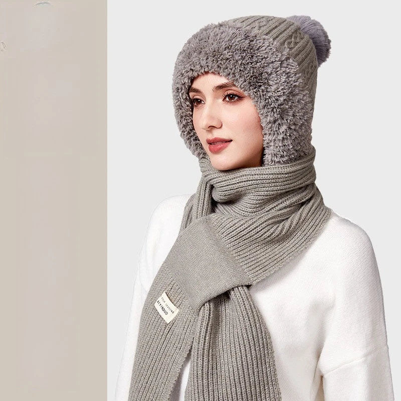 Twisted Hat, Scarf, Integrated Knitted Hat, Outdoor Riding Ear Protectors, All-inclusive, Thickened Warm One-piece Hat.