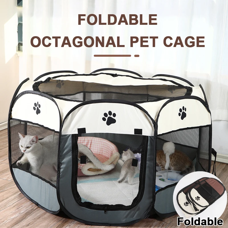 Octagonal Pet Tent Foldable Portable Oxford Cloth Cat and Dog Nest Outdoor Easy Operation Large Dog Cages Cat Fences