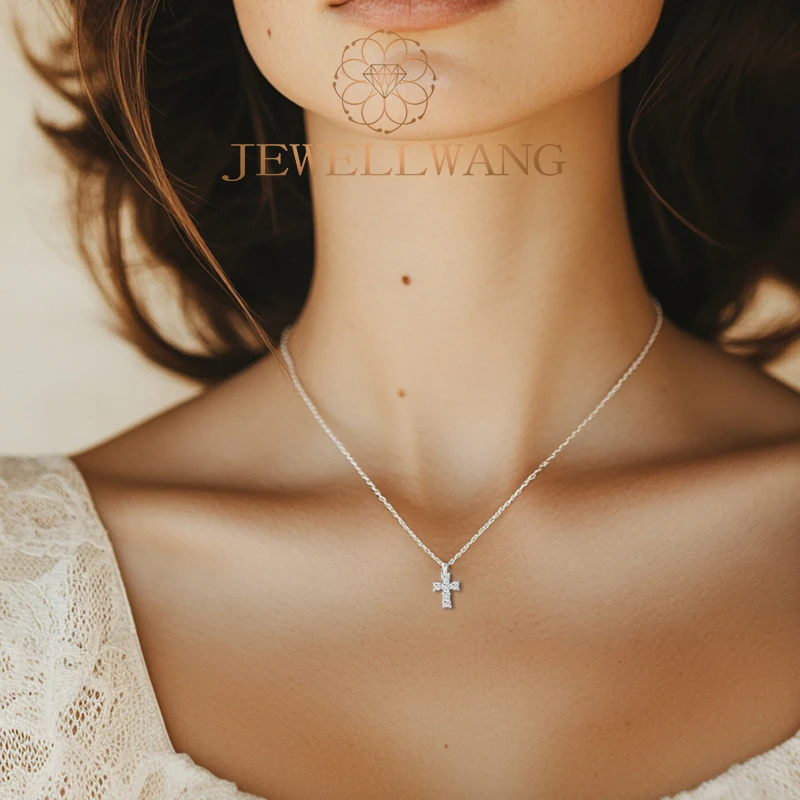 

JEWELLWANG Lab-grown Moissanite 0.03CtX6 Moissanite Cross Necklace S925 Silver Moissanite Necklace Engagement Gift Holiday Gifts