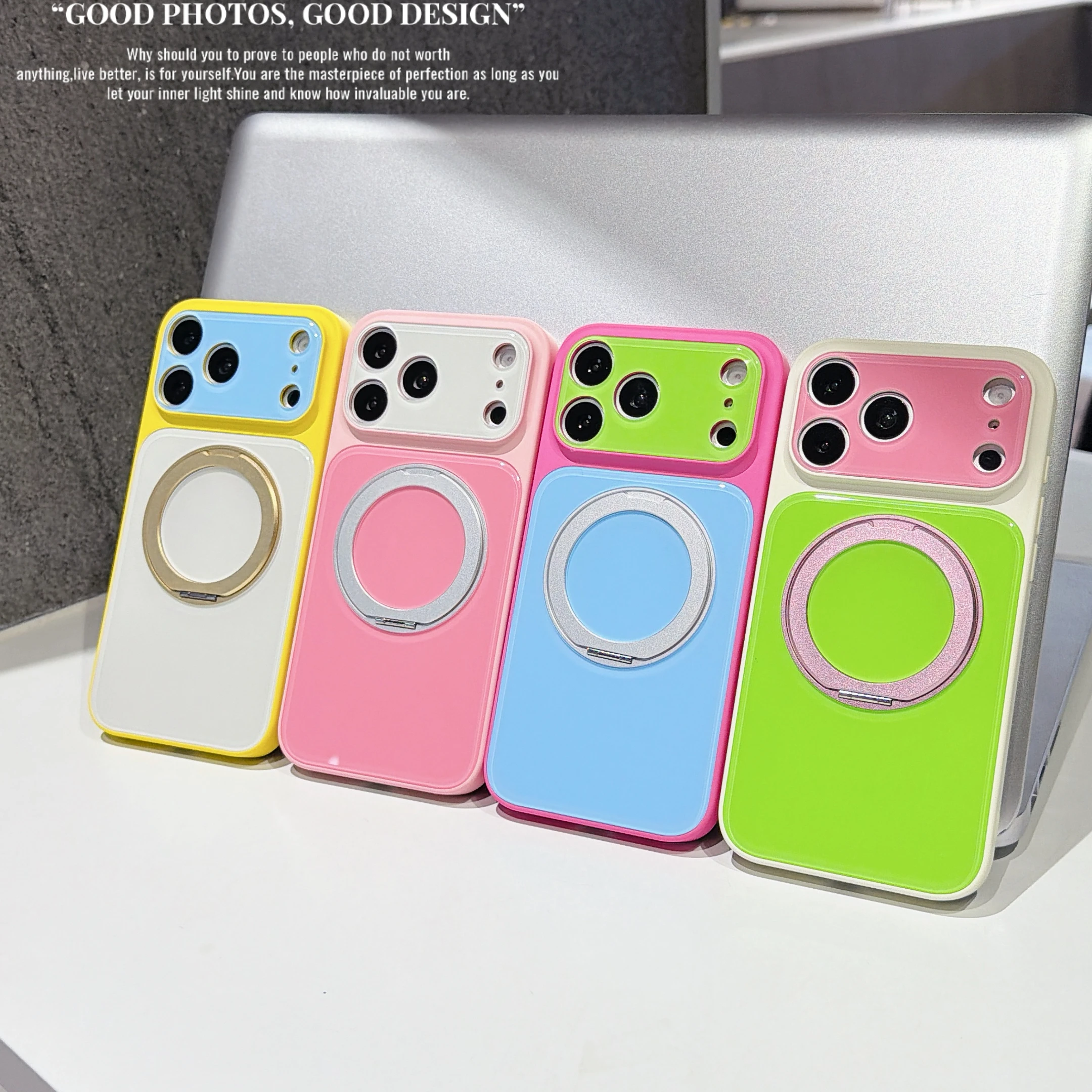 

Shockproof Candy Color Rotating Kickstand Phone Case For iPhone 17 Pro Max 16, Slim Hard Smooth Camera Protective Cover Conque