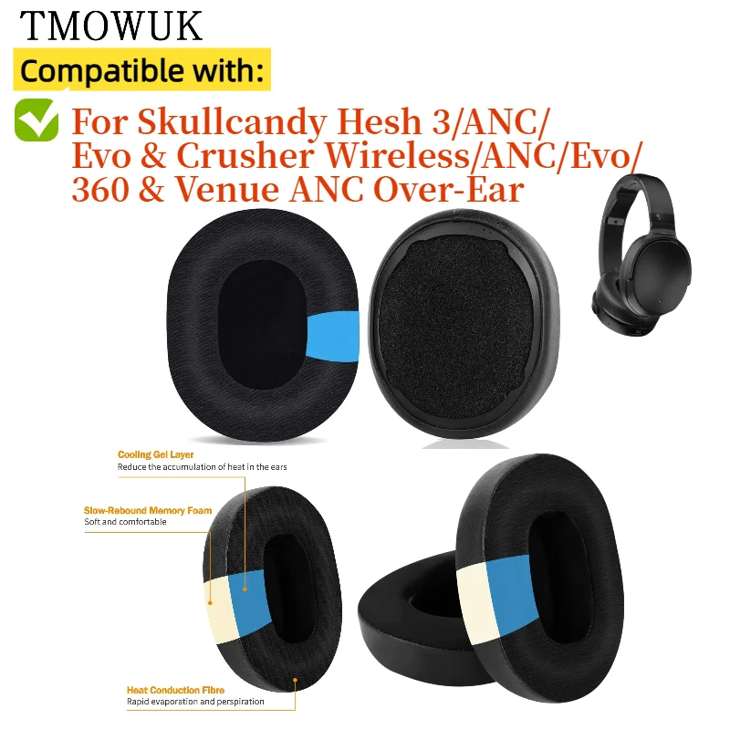 

Cooling Gel Football mesh memory sponge Ear Pads for Skullcandy Hesh 3/ANC/Evo & Crusher Wireless/ANC/Evo/360 Ear cushions