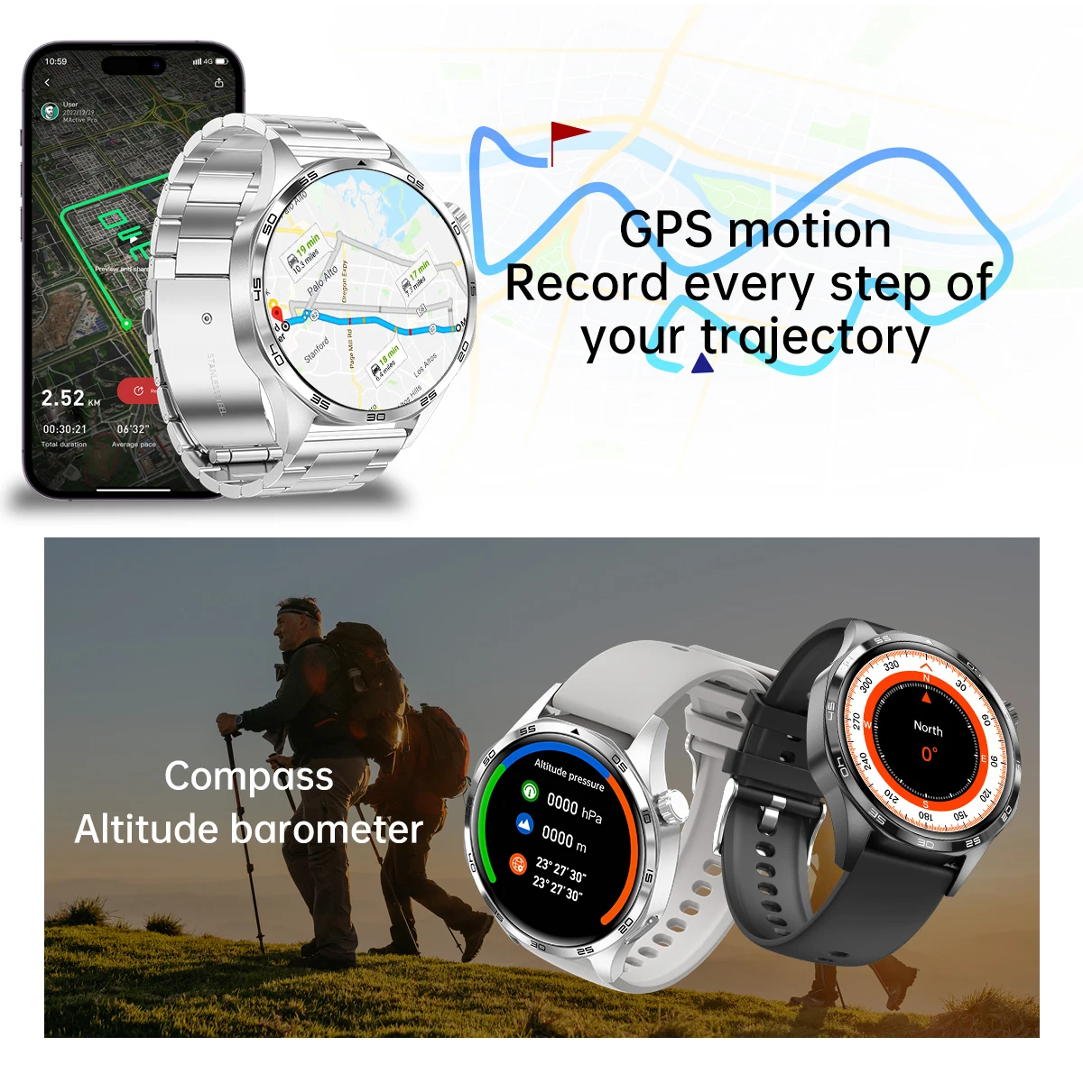 2025 ใหม่ผู้ชายSmart Watch GT 5 Proหน้าจอAMOLEDบลูทูธกีฬาSmart Watch Heart Rateนาฬิกาสมาร์ทกันน้ํากลางแจ้ง