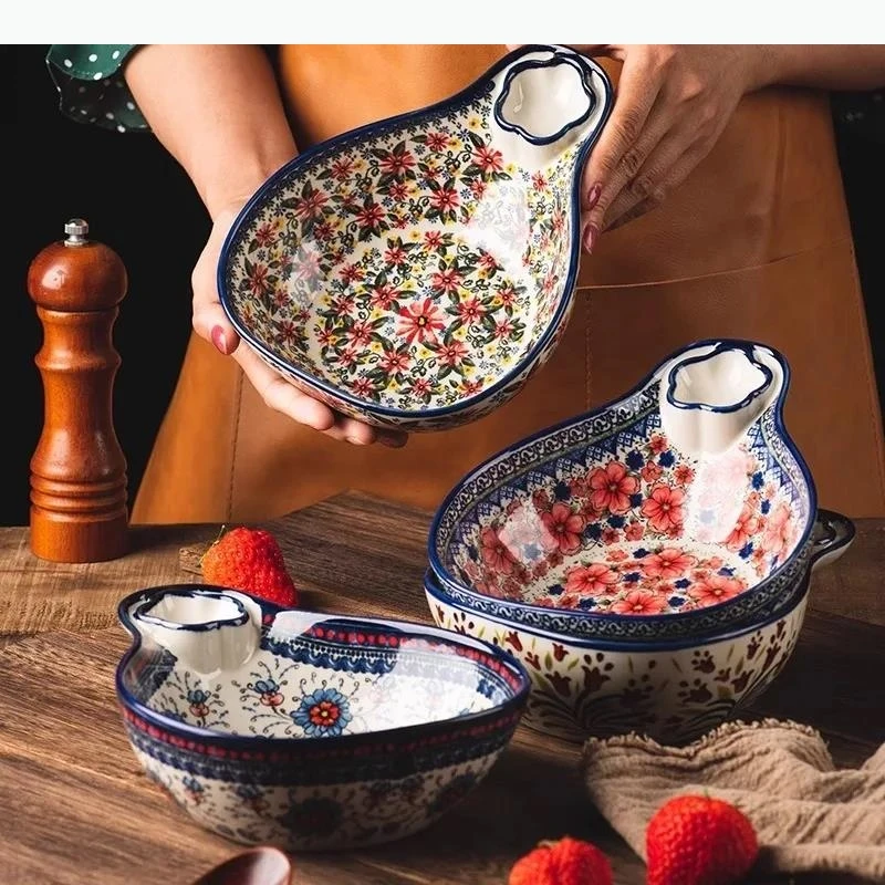 Retro Blumenmuster Keramikteller Knödelteller Essigschale Gemüse- und Obstschale Snackteller Keramik-Tischgeschirr