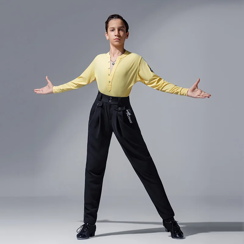 2025 Latin Dance Tops Für Jungen Langarm Shirts Samba Chacha Tango Praxis Kleidung Kinder Latin Dance Kostüme DQS21097