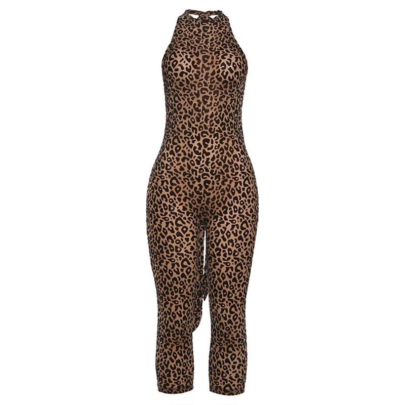 Leosoxs Combinaison Sexy Imprimé Léopard pour Femme, Moulante, Sans Manches, Dos Nu, Style Bandage, pour Soirée et Activités Urbaines