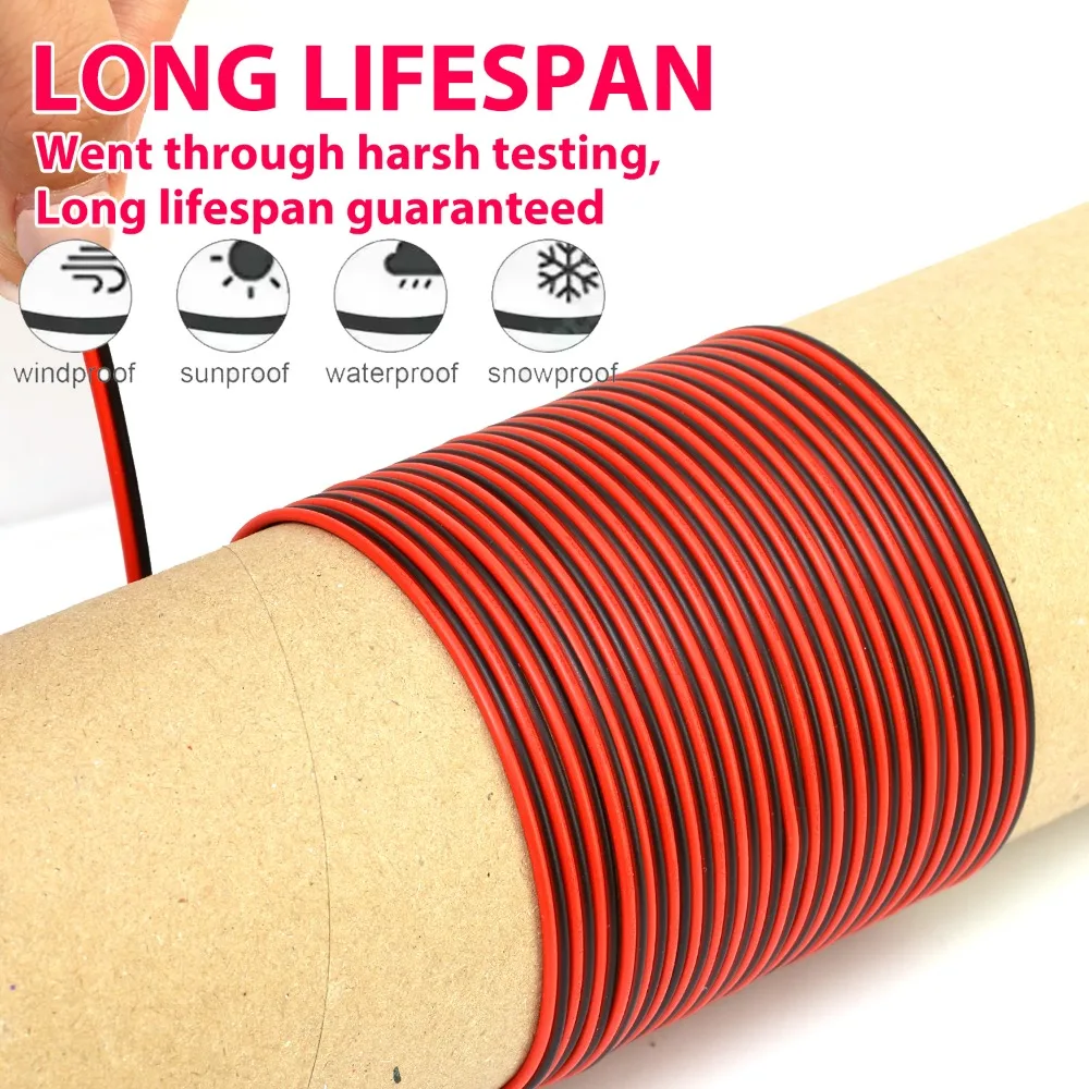 Rallonge universelle 2P 5/10/20M, fil isolé en cuivre étamé PVC, câblage électrique, câble de connexion résistant aux hautes tensions