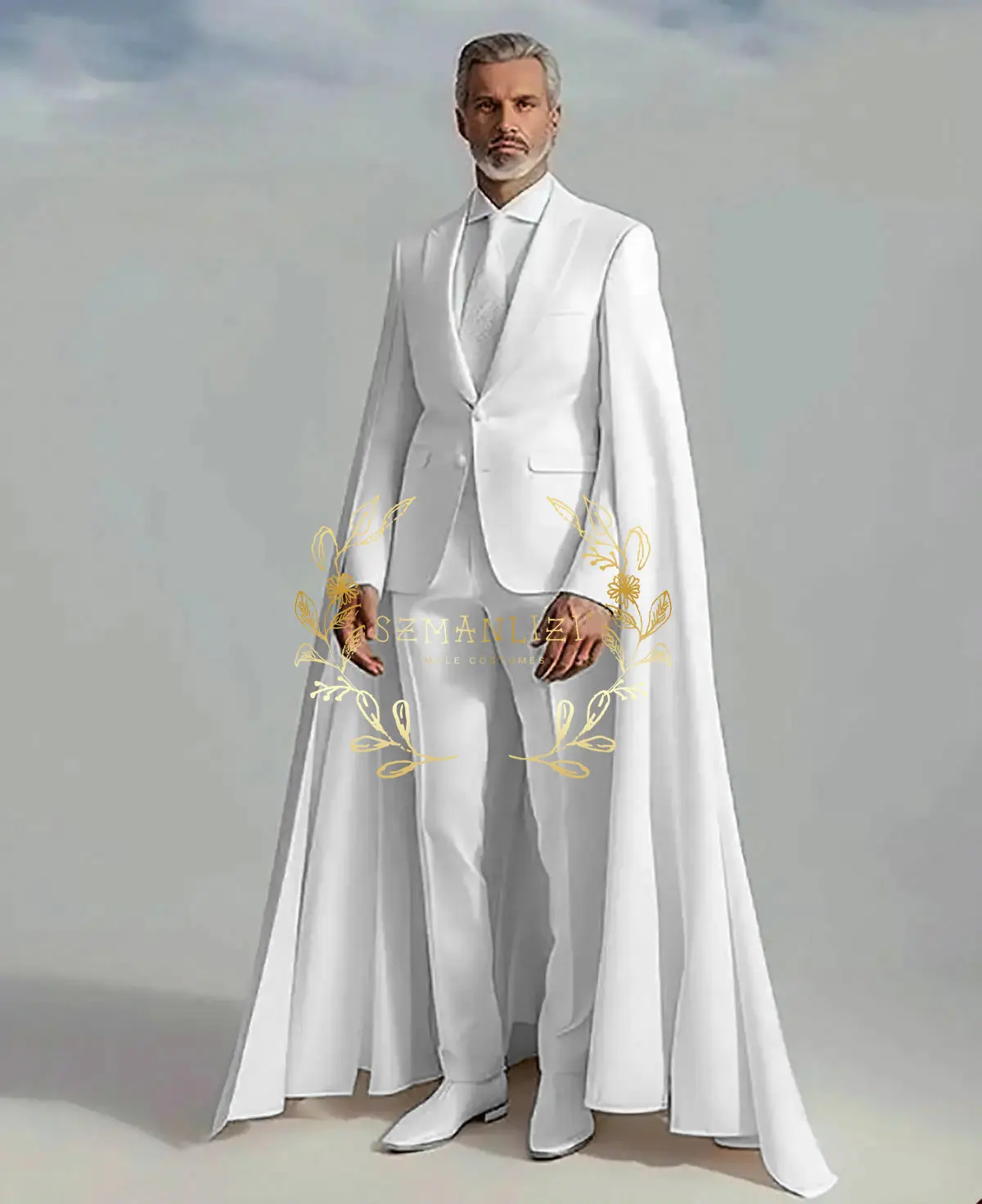 Elegant Groom Wedding Suits Latest Design Jacket Cape Pants 2 Piece Men's Tuxedo Tailored Dinner Prom Blazer Best Man Clothing
