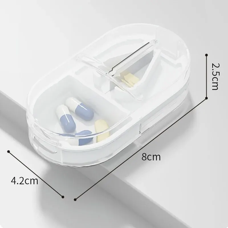 2-in-1 Portable Pill Cutter Small Portable Sealed Moisture Resistant Compartment Pill Box Removable & Washable