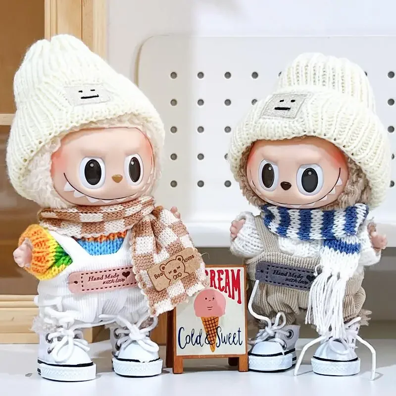 17cm Mini Plush Doll'S Clothes Outfit Accessories For Korea Kpop Exo Labubu Idol Sweater pants scarf set Clothing Gift