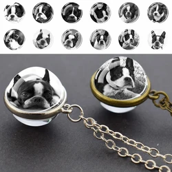 Fashion Clear Glass Ball Dog Animal Pet Necklace Creative Boston Terrier Pendant Necklace Jewelry Women Girls Gifts Accessories