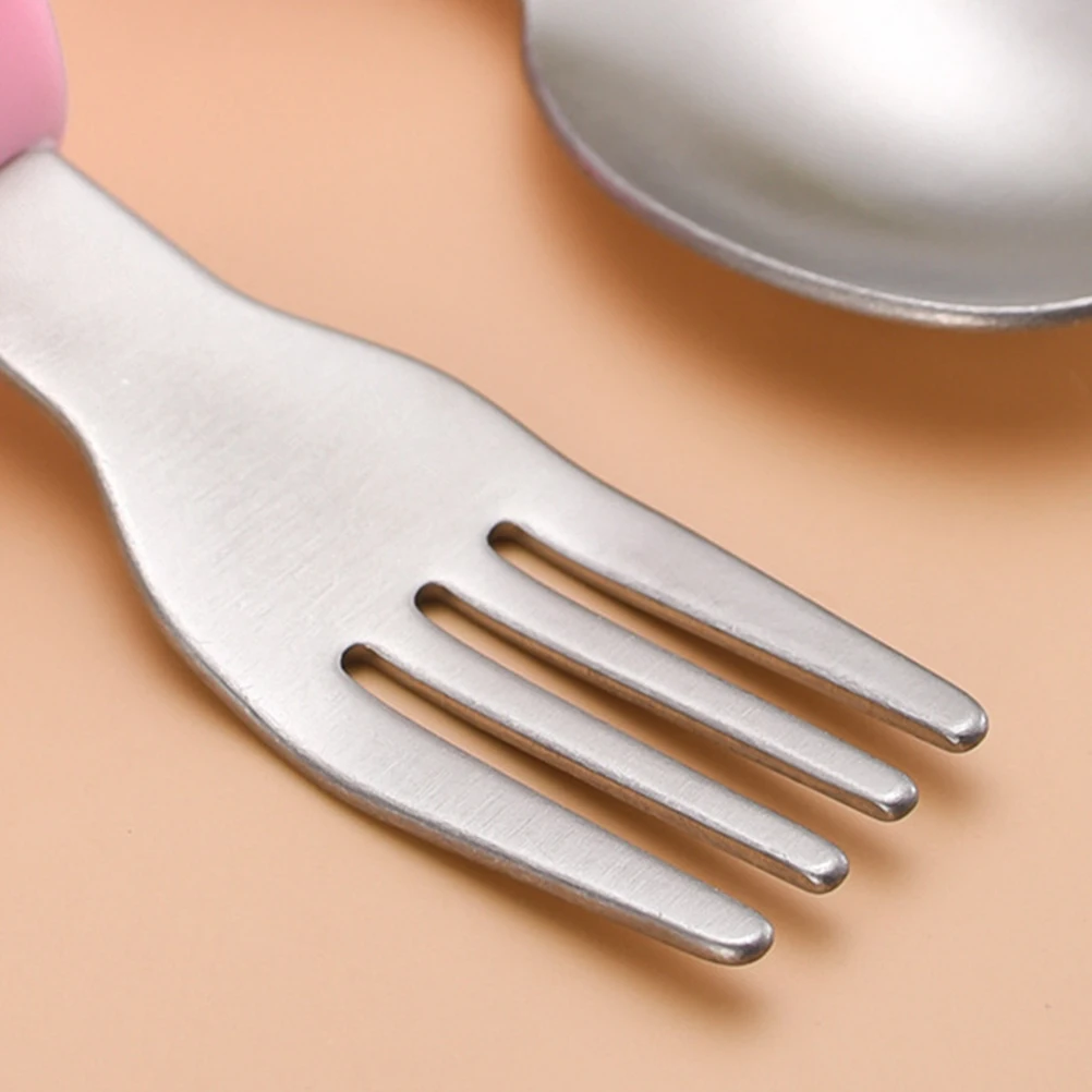 

Children's Stainless Steel Spoon Fork Set Toddler Silica Gel Tableware Durable Safe Ergonomic Bright Cartoon Baby Feeding Bowl