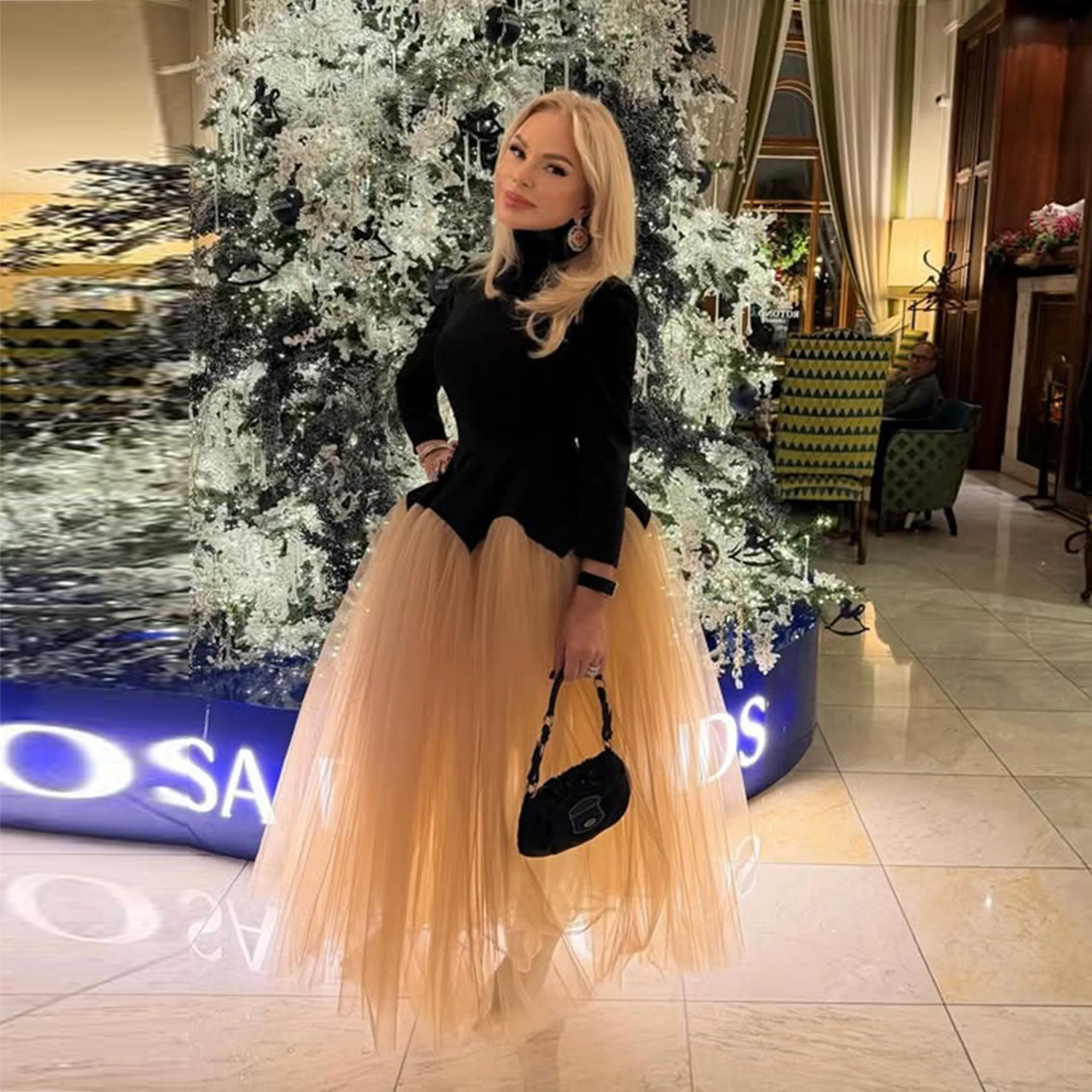 

Тюлевая юбка-пачка цвета шампанского с эластичной резинкой на талии, юбки для рождественской вечеринки, женская юбка до середины икры, цвет на заказ, размер