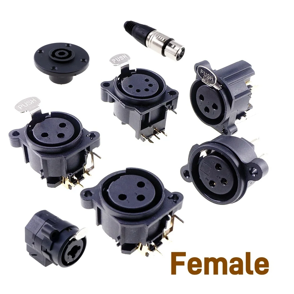 2/5 Pcs XLR Connector Panel Mount Socket Female / Male Plug 3 5 Pin Circular Gold Plate Vertical Straight TH PCB Right Angle