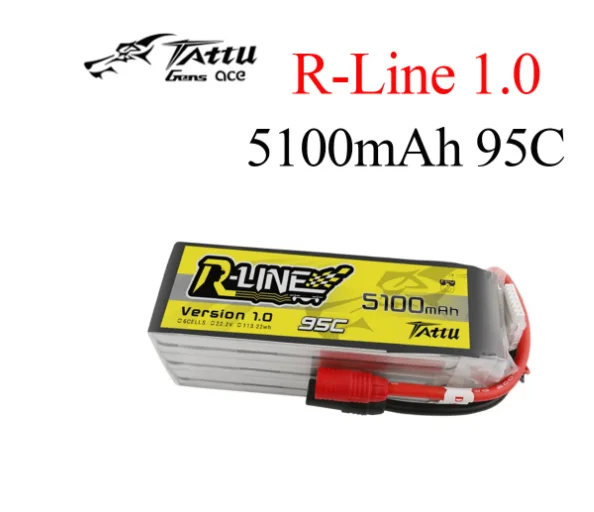 

Tattu R-Line 22.2V 5100mah 6S 95C FPV Lipo Battery with AS150 Plug for RC FPV Racing Drone Quadcopter