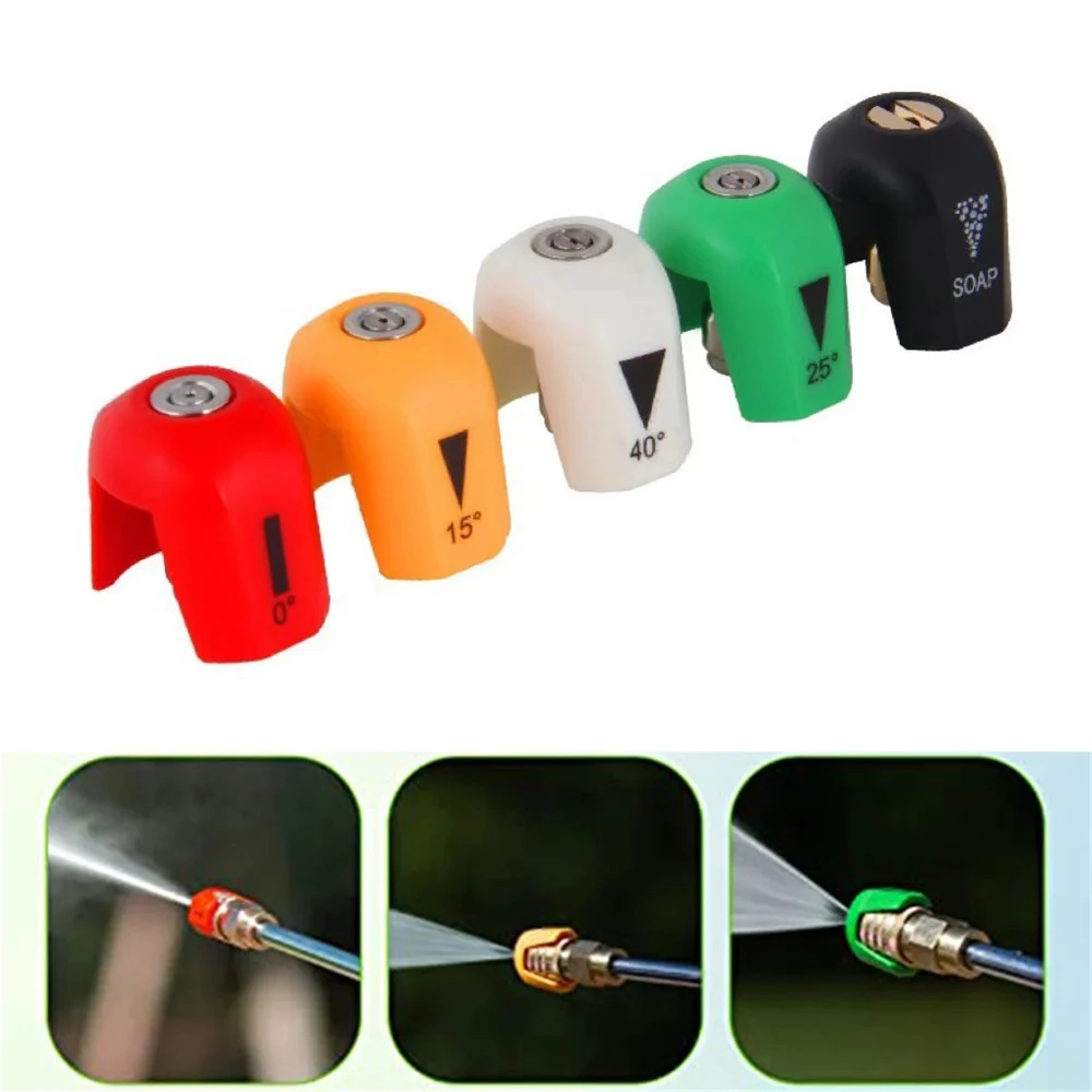 360° Rotatable High Pressure Washer Nozzle Tips Set, 0°/15°/25°/40°/Soap Spray Nozzles with 1/4