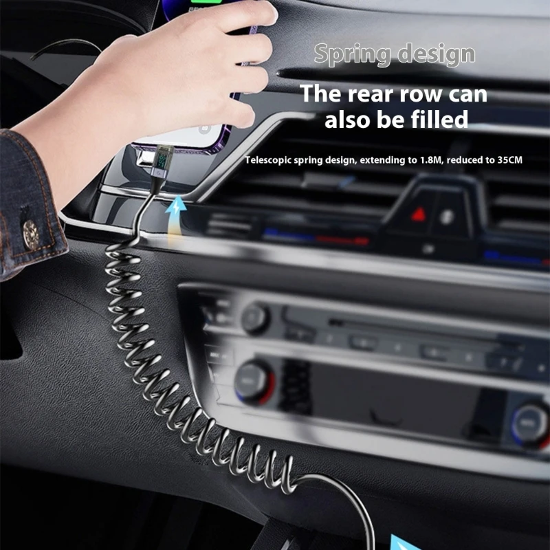  100W Fast Charges Spring Coiled Cable Not Twisting Digital Screen for Mobile