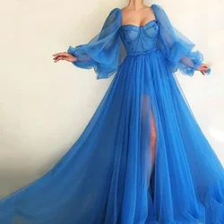 Puffy Sleeve Long Prom Dresses With High Split Evening Party Gowns For Special Events Robes De Soirée Customized Long Gowns