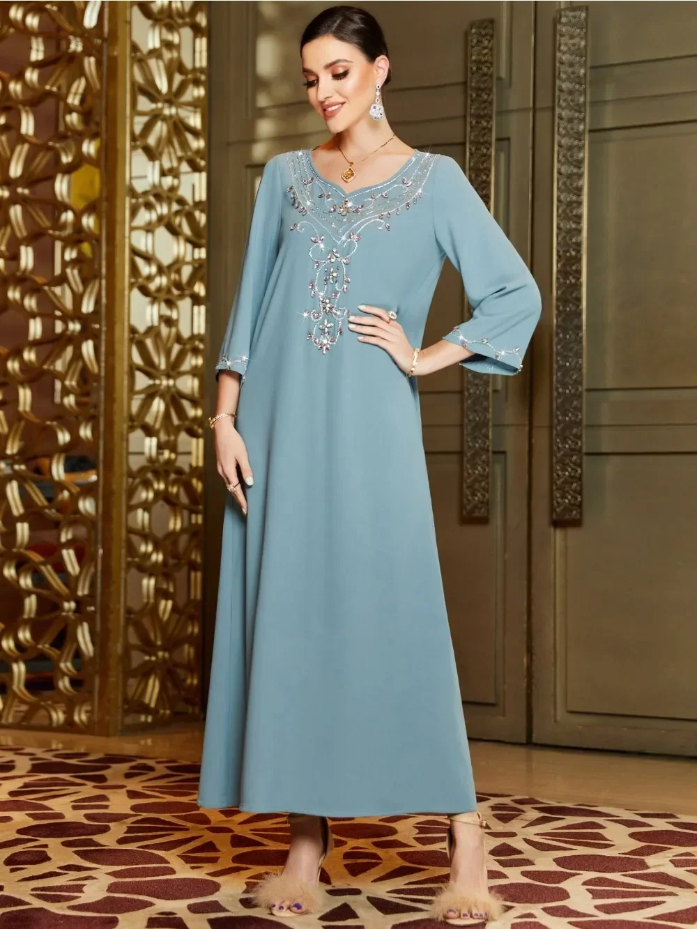 Elegant Muslim Party Dress Abaya for Women Diamond Jalabiya Morocco Party Dresses Dubai Kaftan Abayas Vestidos Arab Long Robe