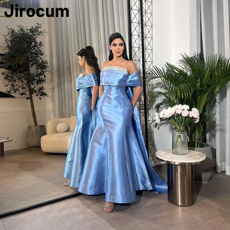 

Jirocum Off Shoulder Mermaid Prom Gowns Women's Beaded Sparkle Party Evening Gown Ankle Length Arabic Formal Occasion Dress 2024