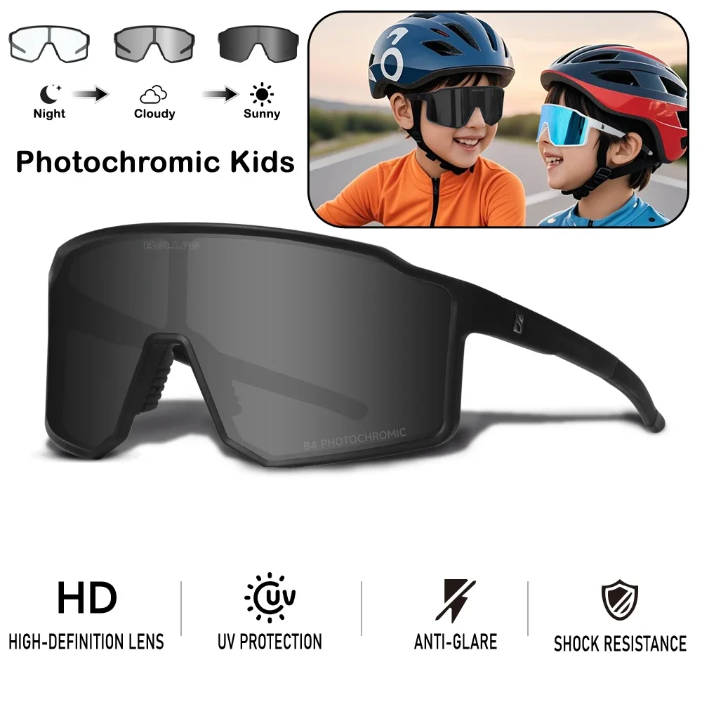 BOLLFO Polarized Photochromic Climbing Glasses UV Protection Hiking Goggles TR90 Cycling Glasses for Ages 9-15 Outdoor Antiparas