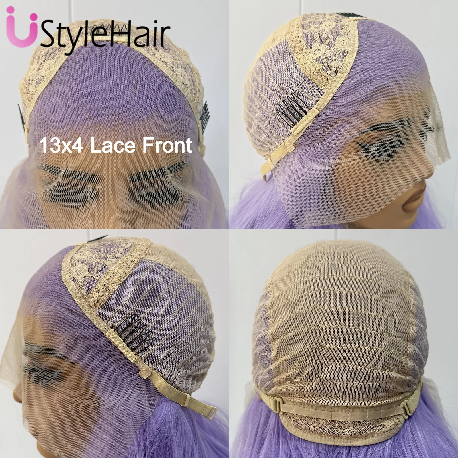 Wig Renda Depan Lavender 13X4 Rambut Sintetis Gelombang Tubuh Panjang Wig Ungu Muda untuk Wanita Garis Rambut Alami Wig Cosplay Penggunaan Sehari-hari
