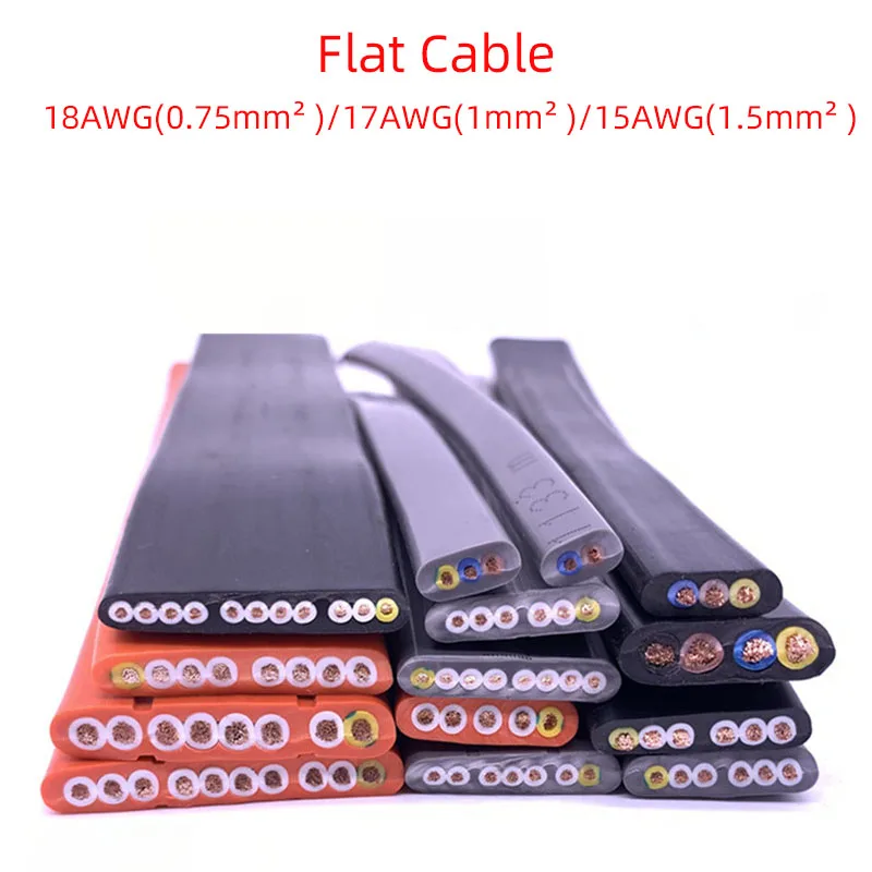 5Meters TVVB Flat Cable 2/3/4/5/6/7/8/10/12/14/16Cores 20/18/17/15/13AWG Elevator Wire Retractable Door Flat Wire Flex Cable