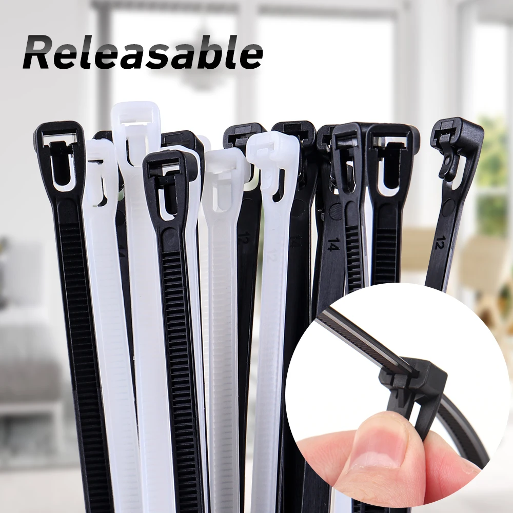 

50 шт. съемные и многоразовые нейлоновые стяжки на молнии, кабельные стяжки для защиты окружающей среды