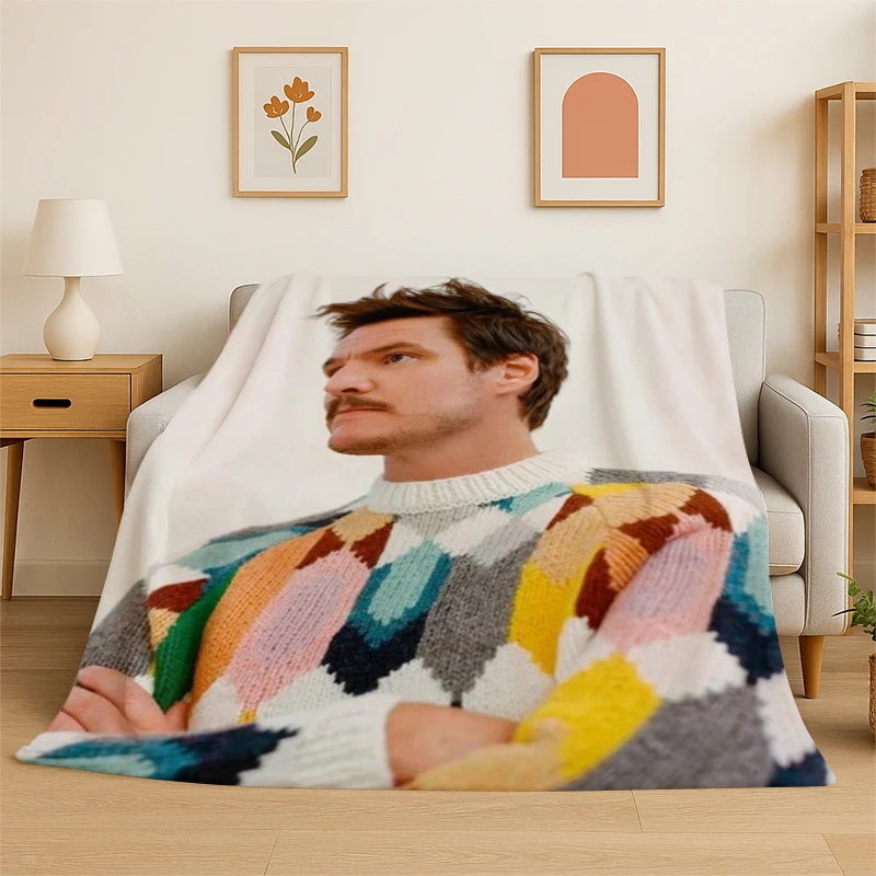 Fashion Pedro Pascal Star Flannel Blanket Soft Warm Throw Blanket for Bedroom Living Room Bed Travel Camping Picnic Gift Kids