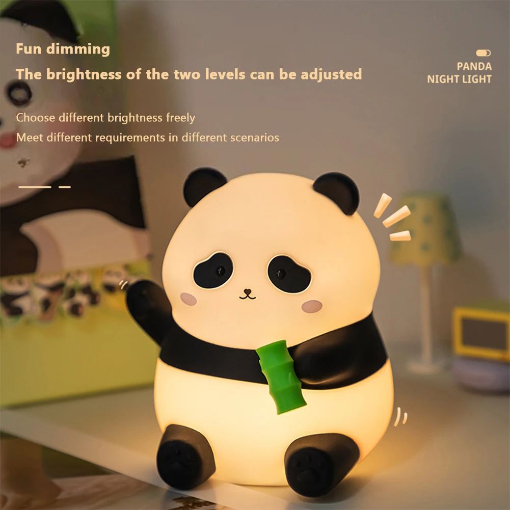 SILIKONOWOŚĆ Nursery Panda Lampka nocna Ściemnialna Śliczna silikonowa lampa dotykowa Panda USB Akumulator Przenośna lampka nocna dla zwierząt z timerem