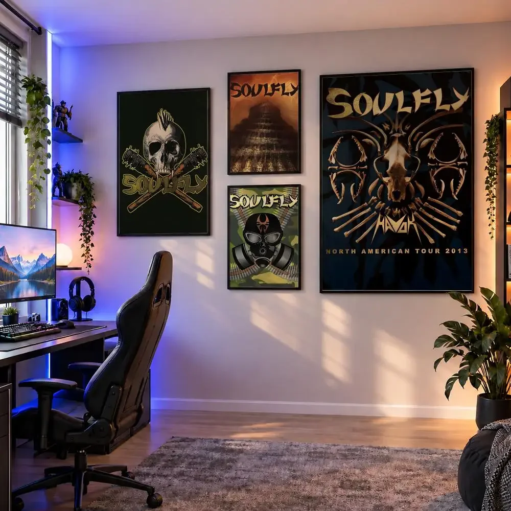 Band Soulfly Max Cavalera Groove Metal Poster Wall Art PP Waterproof HD Self Adhesive Modern Home Decor Living Room Apartment