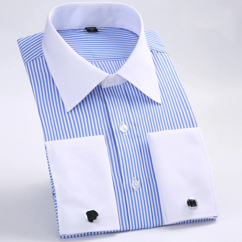 Camisas de vestir con puños franceses para hombre, camisa Formal de negocios de manga larga con gemelos, esmoquin para fiesta, boda, cuello italiano