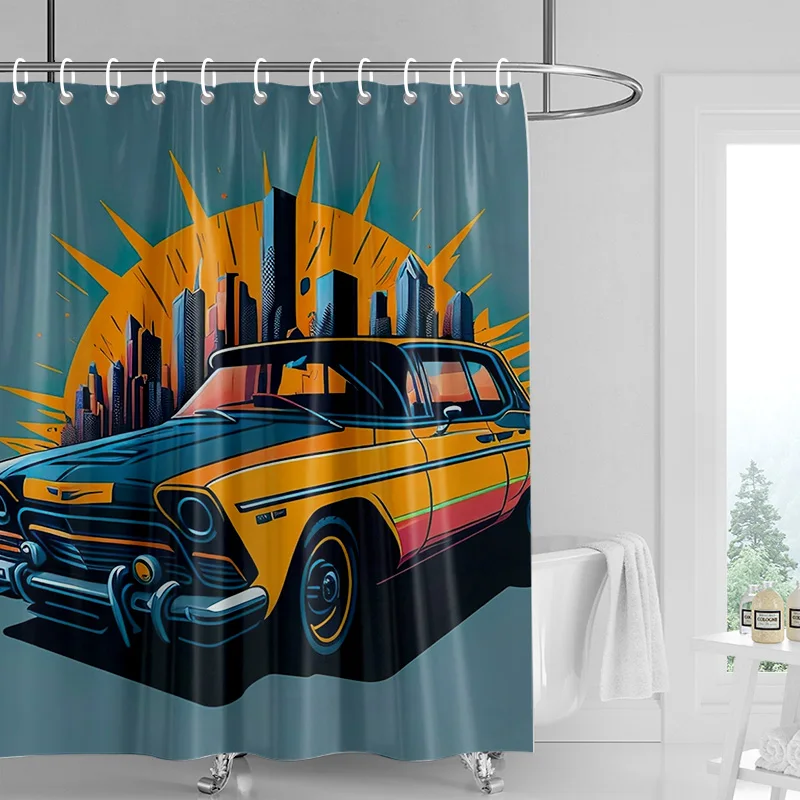 Car Cartoon Shower Curtain Waterproof Bathroom Curtain Bathroom Partition Curtain Universal Home Decor Ins Style