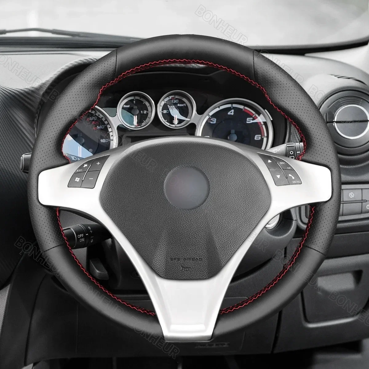 Hand-stitched Black Leather Car Steering Wheel Cover for Alfa Romeo MiTo 2008 2009-2011 2012-2015 Giulietta 2010 2011-2013 2014