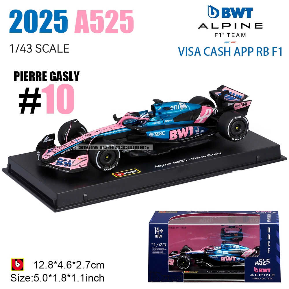 

Команда Bburago 1:4 2025 F1 BWT Alpine Formula One # 10-Перьерский газет # Коллекционная модель автомобиля Franco Colapinto из сплава 43, литая под давлением