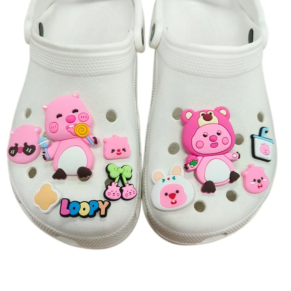 

10Pcs Cartoon Cute Pink Piggy Serie Clogs DIY Shoe Flower Decorative Buckles Detachable Soft Rubber Shoe Clip Children gift