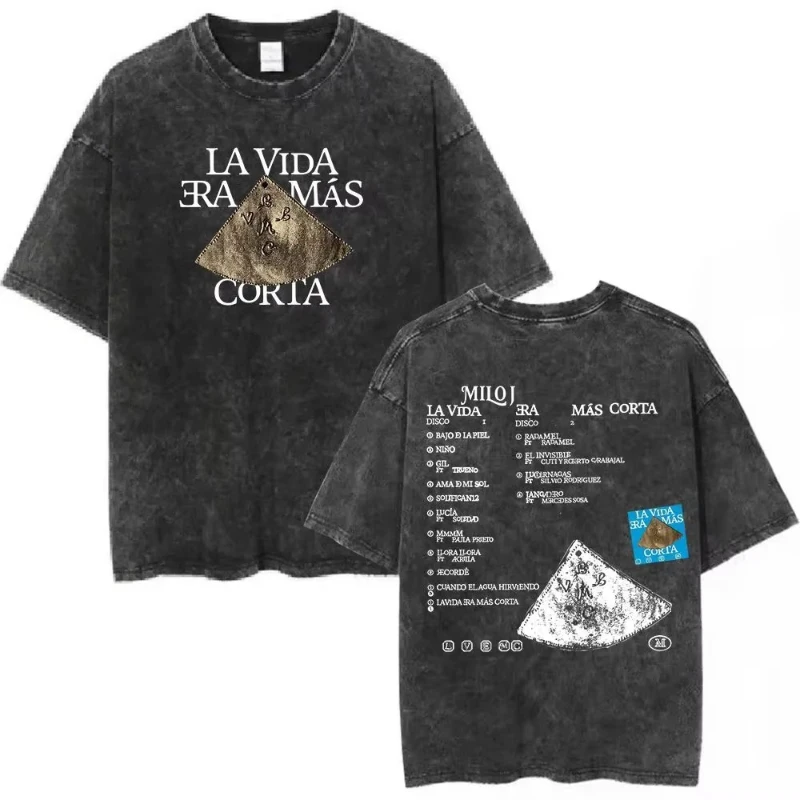 Y2k Tshirt Men Clothing New in Top & Tees Mens T-Shirt Camisetas Rapper Milo J La Vida Era Mas Corta Album Washed Vintage