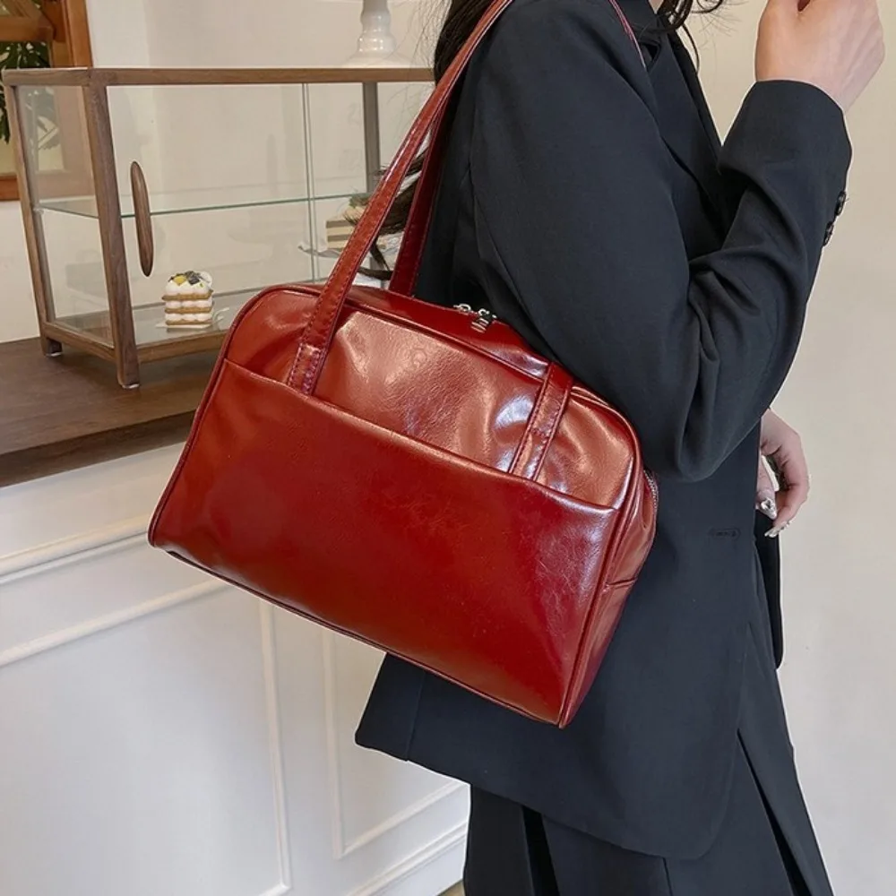 

Fashion Korean Style Boston Shoulder Bag Solid Color Large Capacity Pu Leather Tote Bag Underarm Bag Square Women's Handbag Lady
