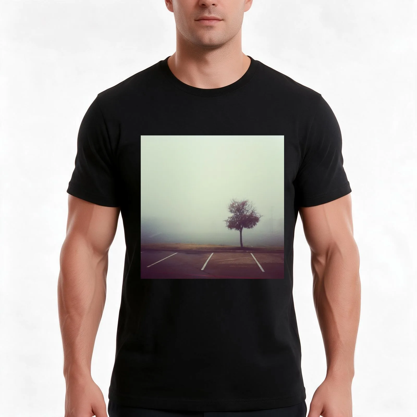 Misty Tree T-Shirt, Summer Casual Cotton Tee, Oversized Streetwear Tops, Vintage Graphic Print, Loose Fit Short Sleeve
