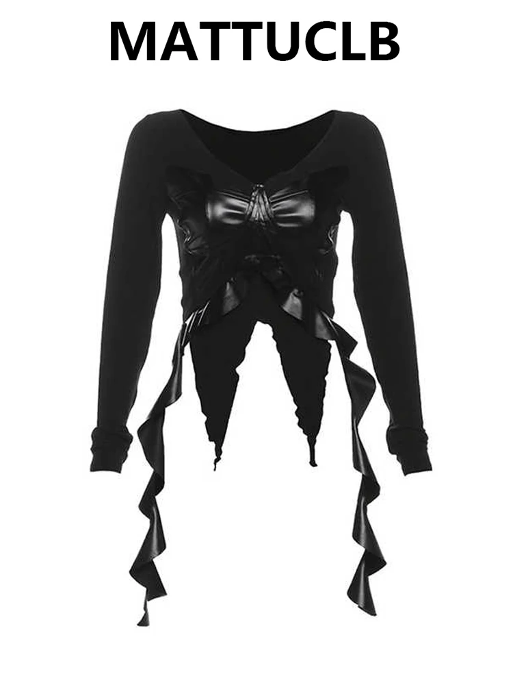 

Women's Gothic Crop Top Dark Academia Long Sleeve T-Shirts Harajuku Design 2000s Y2k Tees Coquette Gyaru Japanese Streetwear