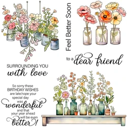 Mangocraft Bottles Of Blooming Flowers Cutting Dies Clear Stamp DIY Scrapbooking Metal Dies Silicone Stamp Cards Albums Decor