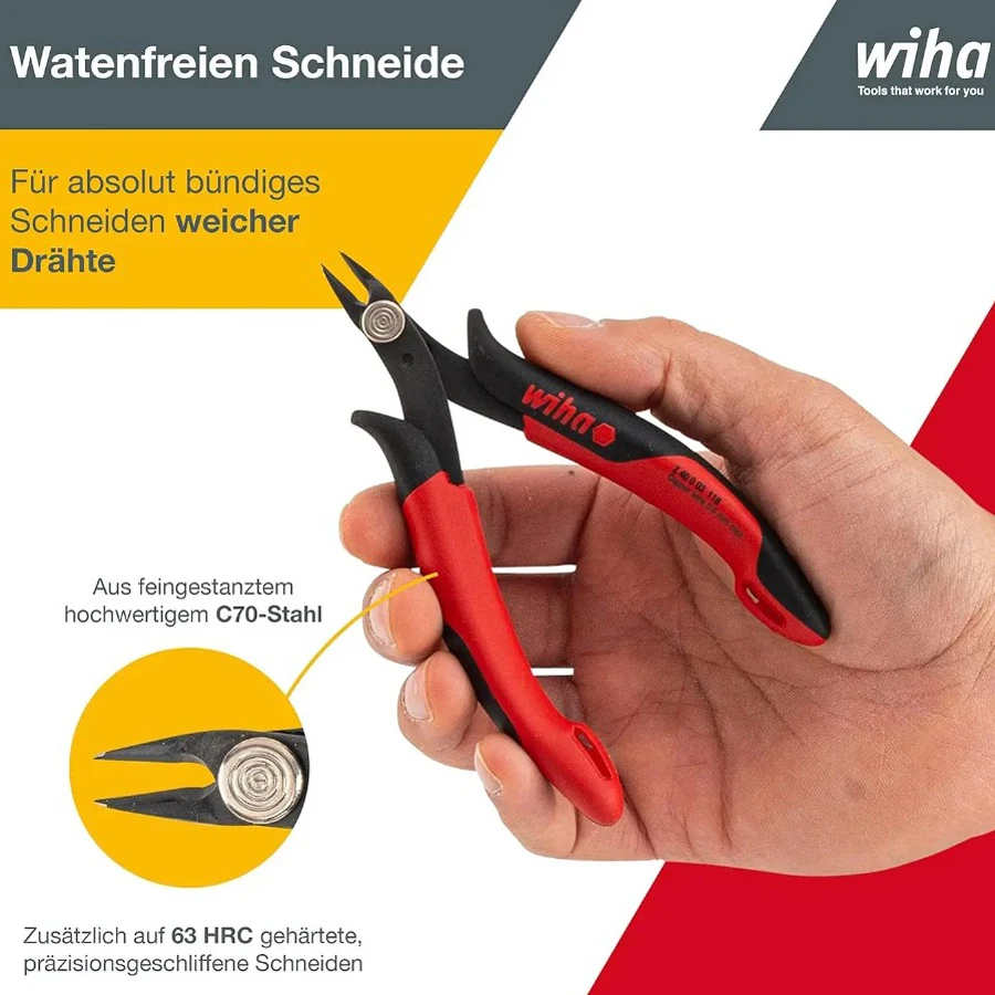 WIHA 26812 128mm Precision Electronic Diagonal Pliers Diagonal Cutters Very Narrow, Pointed Head Without Bevelled Edge Hand Tool