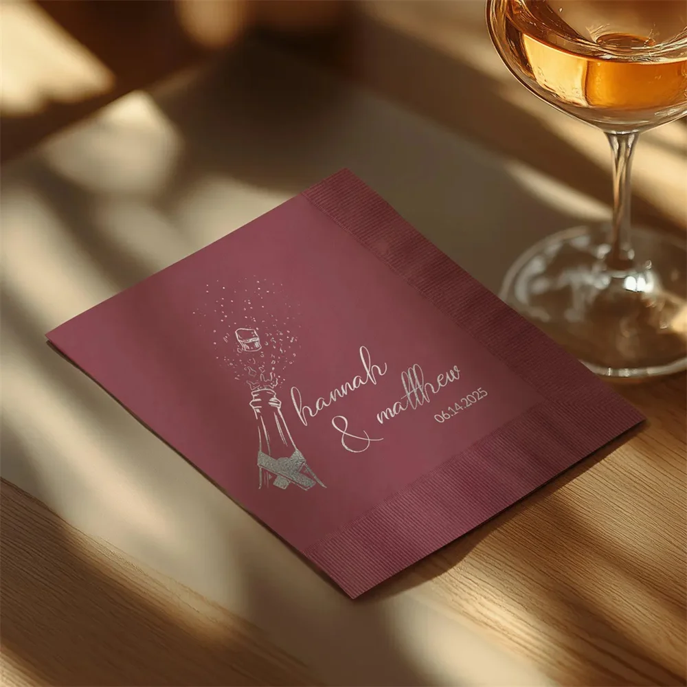 50PCS  All Occasions Cocktail Napkins Cheers Design Wine Red, Wedding Napkins Party Tableware, Personalized Event Decor